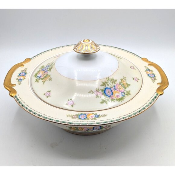 Meito China Round Covered Vegetable Serving Bowl Atwater Floral Gold Gilt 10" - Picture 8 of 8